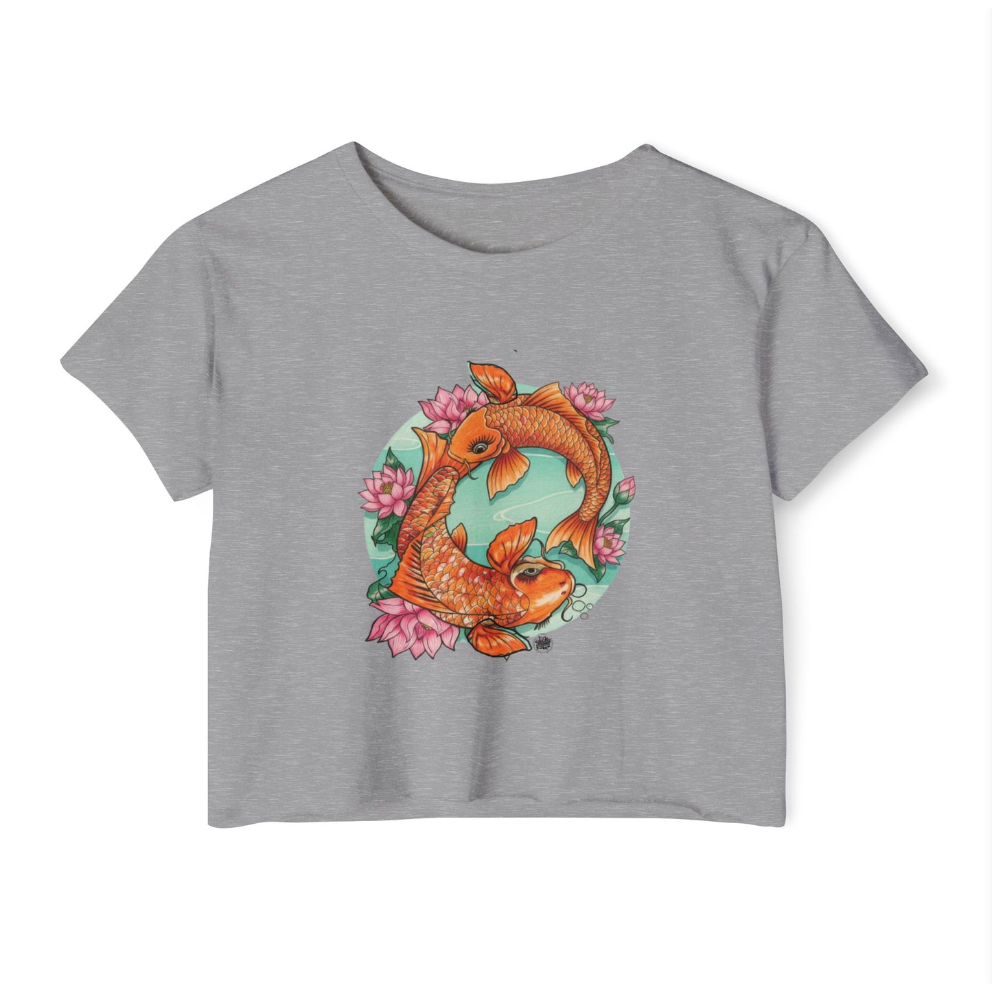 Koi Fish Tattoo - Women's Crop Top — White Festival Cropped T-Shirt