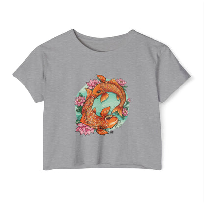 Koi Fish Tattoo - Women's Crop Top — White Festival Cropped T-Shirt