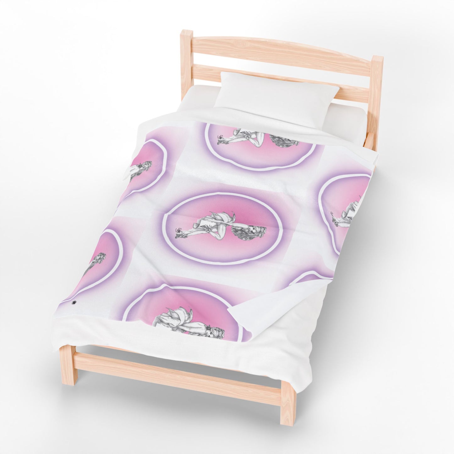 Pretty Bunny Vintage Artwork - Velveteen Plush Blanket — Soft Vintage Bunny Throw for Cozy Nights