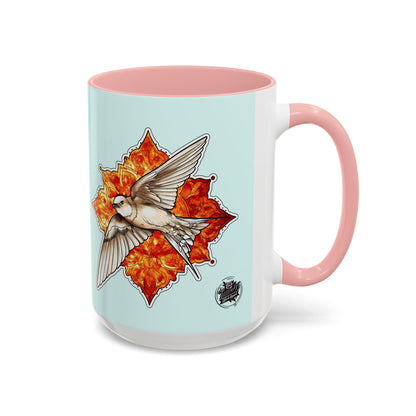 Swallow & Autumn Leaf Accent Coffee Mug — Ceramic Bird Lover Gift (11/15oz)