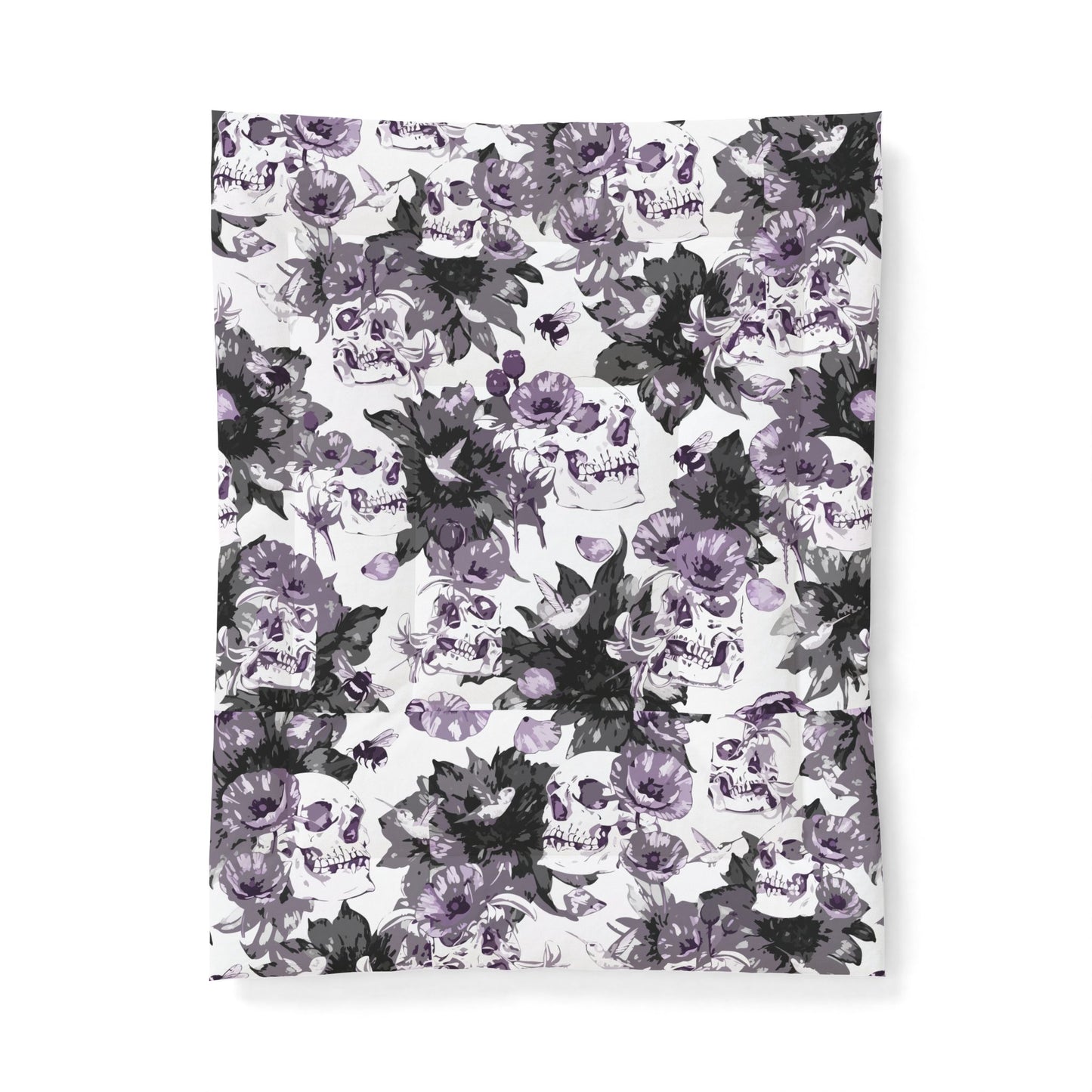Purple Floral Skull Cotton Comforter — Gothic Botanical Bedspread