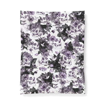 Purple Floral Skull Cotton Comforter — Gothic Botanical Bedspread