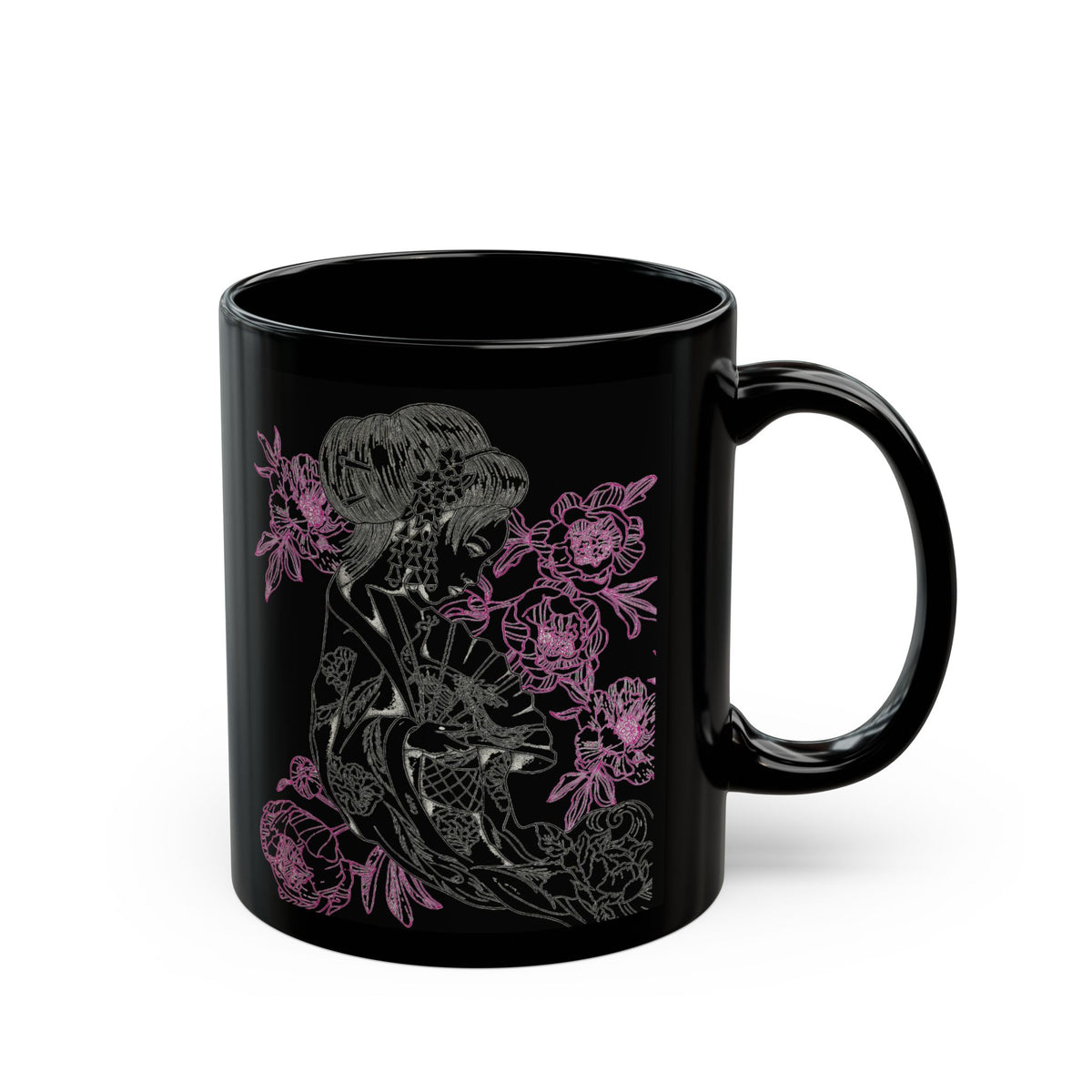 Flowing Geisha Tattoo - Coffee Mug — 11oz & 15oz - Black Background