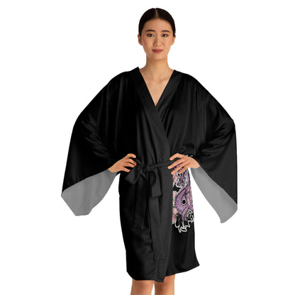 Dragon Orchids - Kimono Robe — Silk-Touch Mid-Length Tattoed Dragon Print