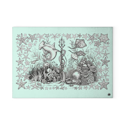 Ocean Tattoo Underwater Journey - Glass Cutting Board