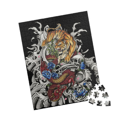 Tiger, Dragon & Skulls - Tattoo-Style Puzzle — Jewel-Toned Glossy Art (110/252/520/1014 pcs)