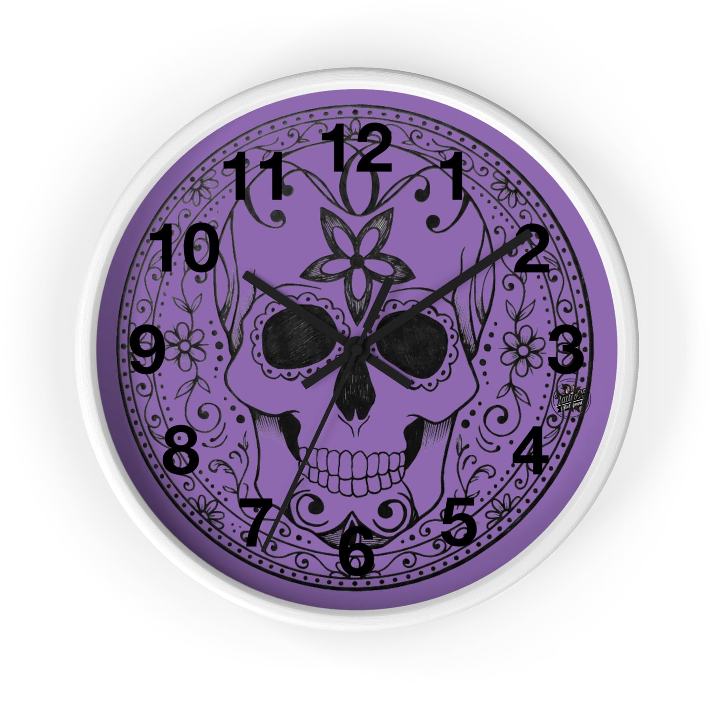 Sugar Skull - Wall Clock — Purple Background (Black or White Base)