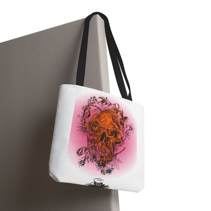 Floral Skull and Dragonfly Tattoo Art (Orange) - Tote Bag (3 Sizes)