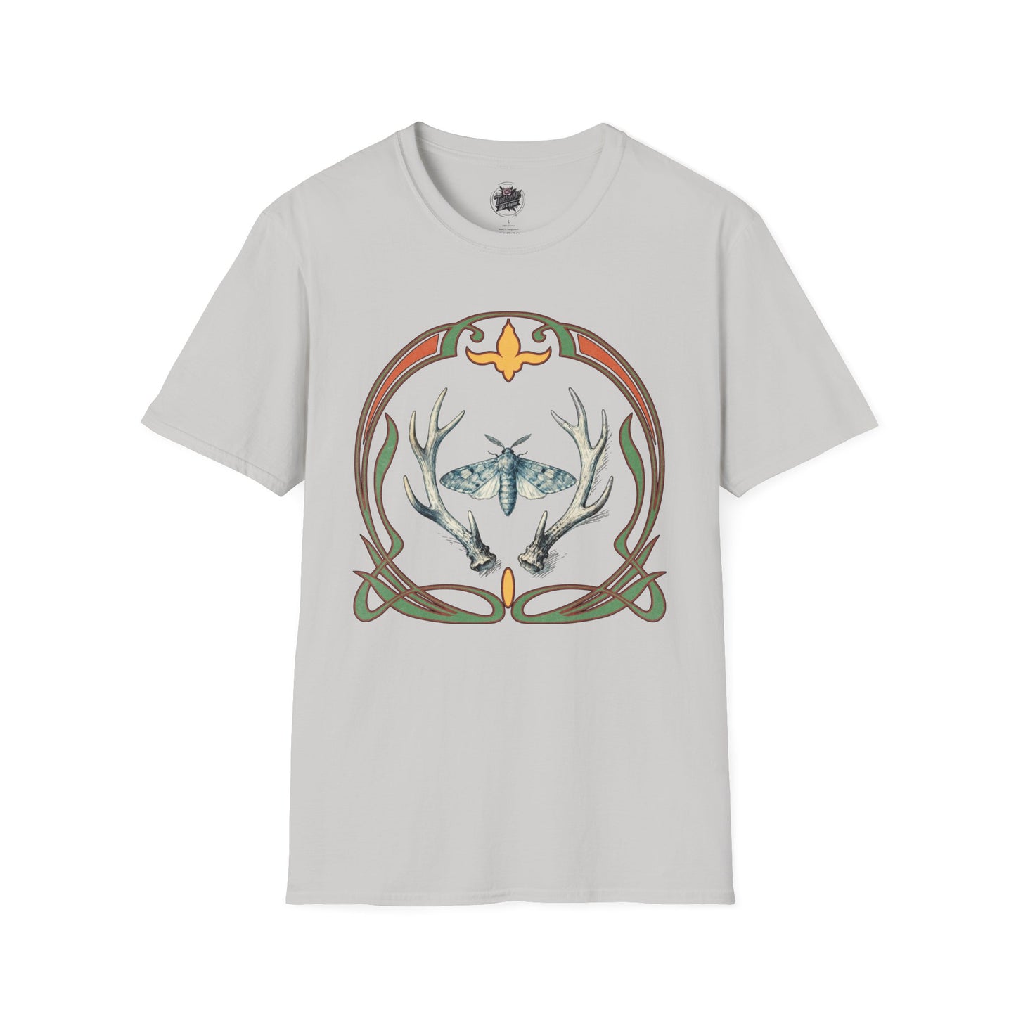 Moth & Antler Tattoo Art - T-Shirt — Nature-Inspired Celtic Frame Graphic Tee