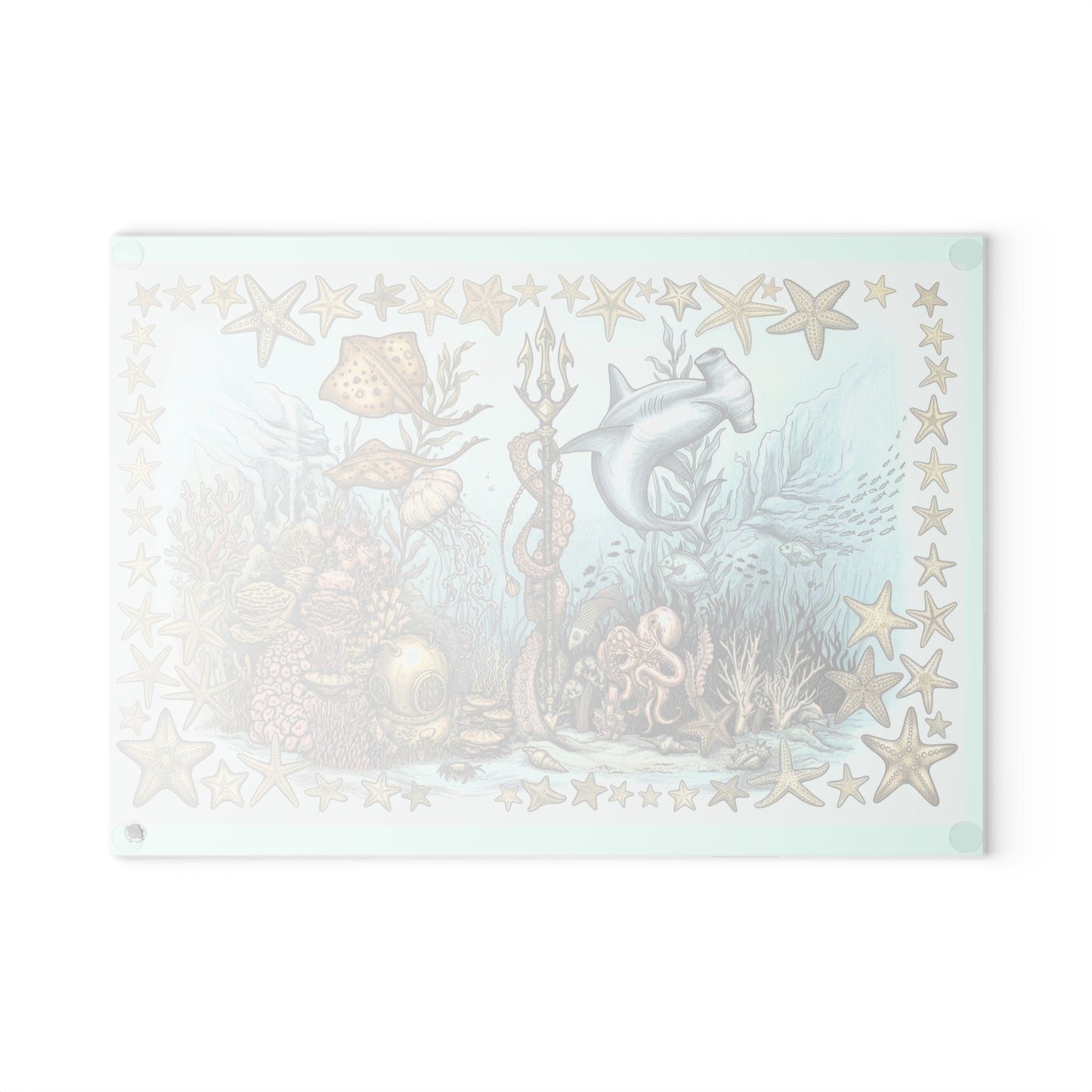 Ocean Tattoo Underwater Journey Glass Cutting Board (In Color)