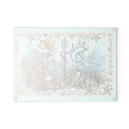Ocean Tattoo Underwater Journey Glass Cutting Board (In Color)
