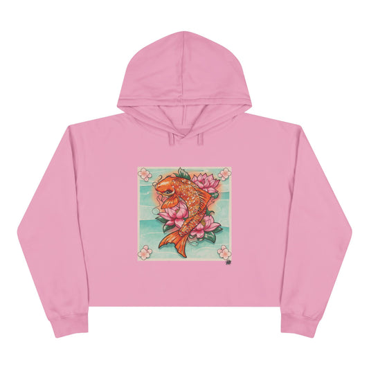 Girly Koi Pink Lotus Tattoo - Mauve Crop Hoodie — Original Tattoo Artwork