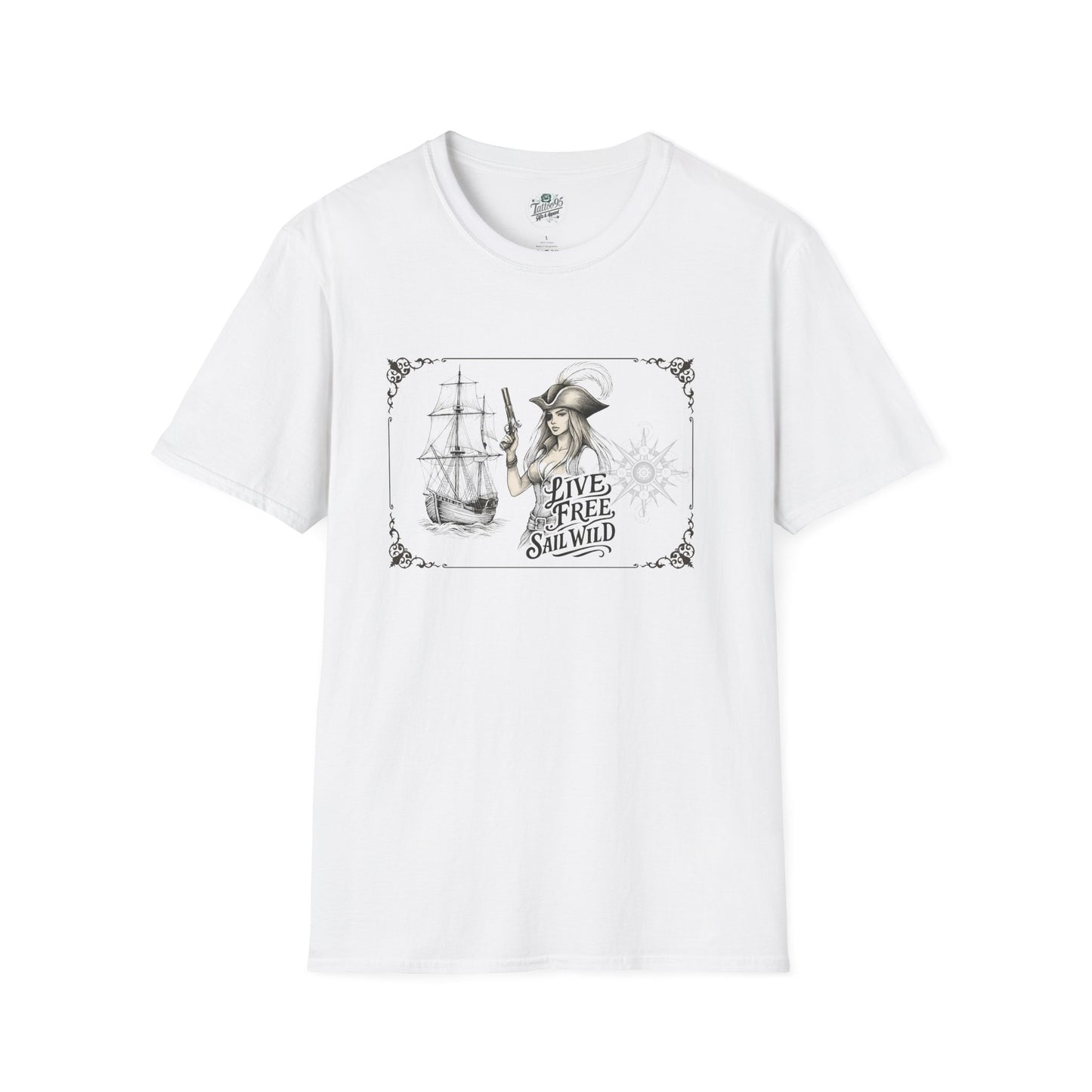Live Free, Sail Wild Pirate Lady with Back Quote "I’m the Storm You Saw Coming" - Tshirt