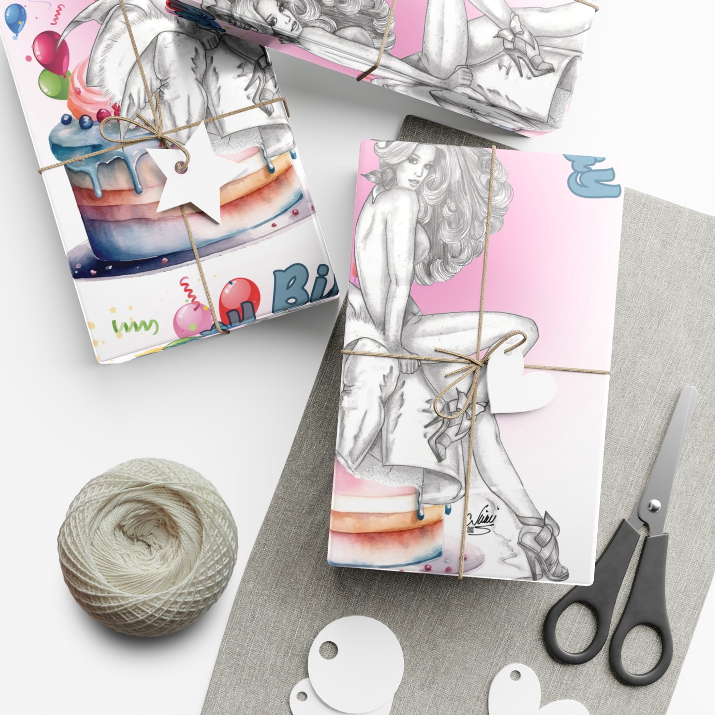 Pretty Bunny Vintage Artwork - BIRTHDAY Wrapping Paper - Eco Friendly Gift Wrap