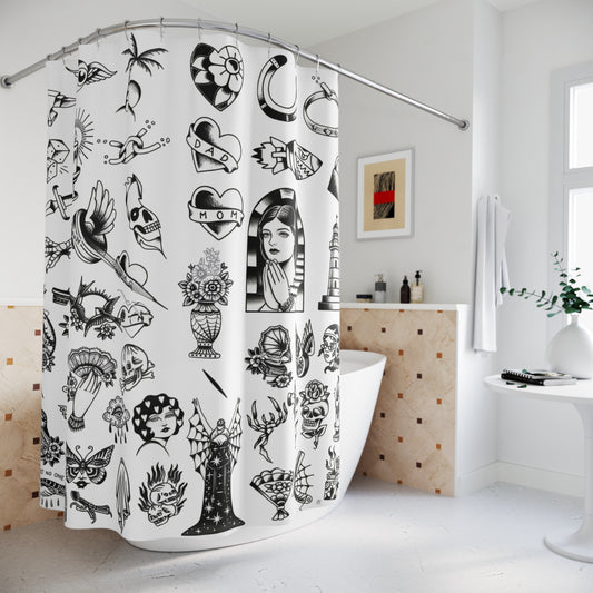 Retro Tattoos Shower Curtain - Tattoo Bathroom Art