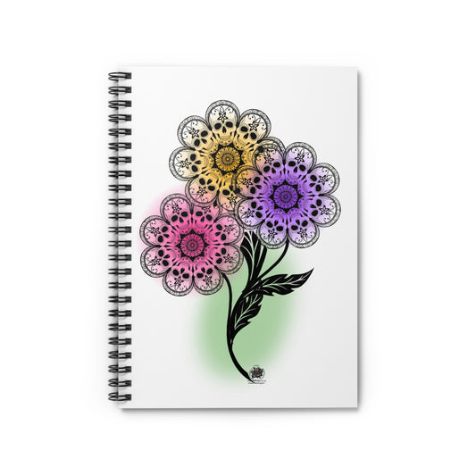 Skull Flower Mandala Trio Spiral Notebook — Ruled Journal with Pink, Purple & Gold Flower Design