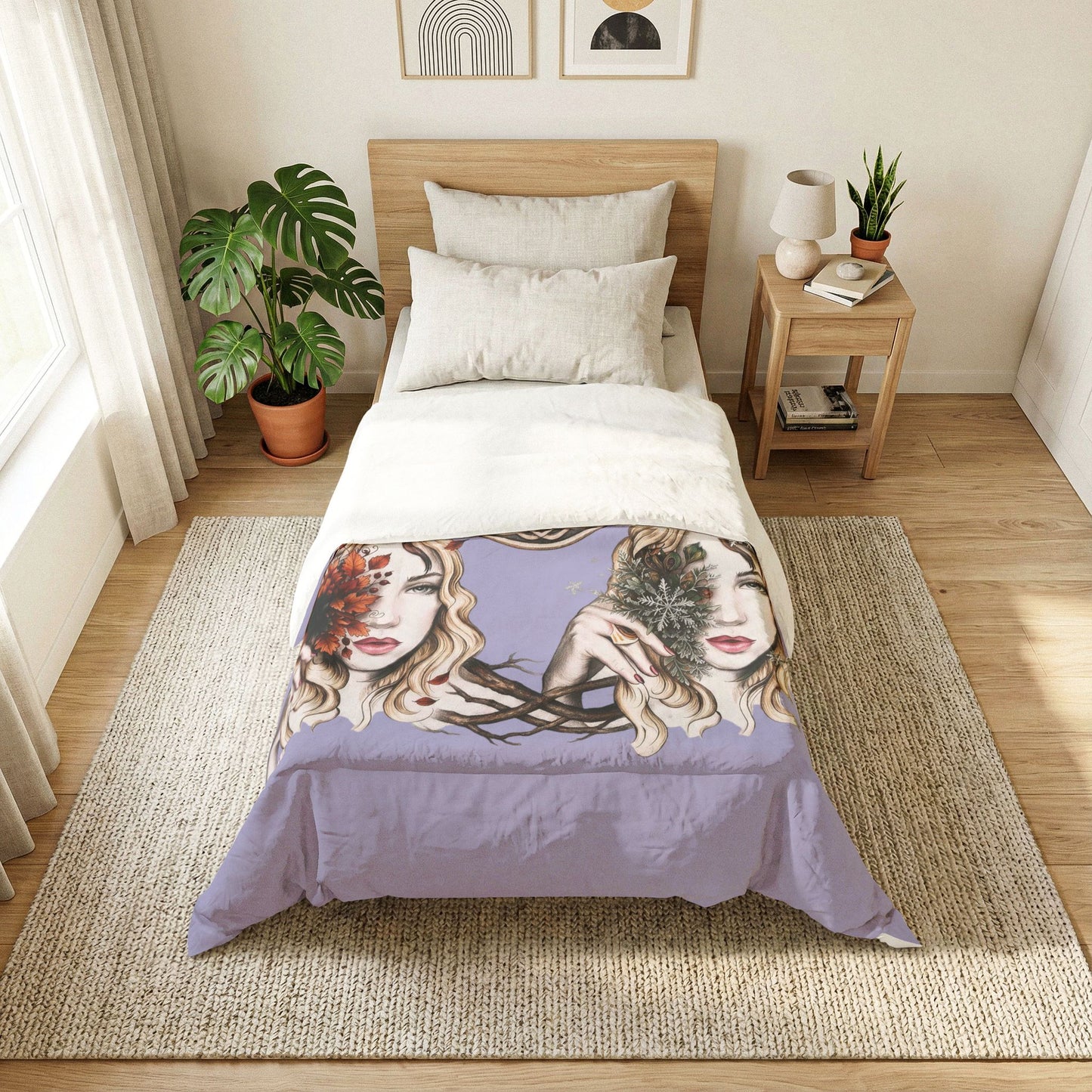 4 Seasons Celtic Ladies Cotton Comforter - Soft White Down Alternative Duvet - Celtic Art Style Bedding