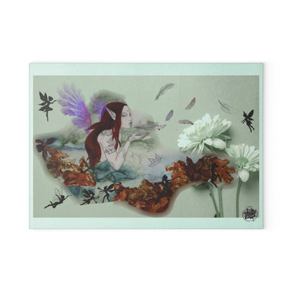 Fairy Dreams Artwork - Glass Cutting Board — Tempered Decorative Chopping/Serving Board