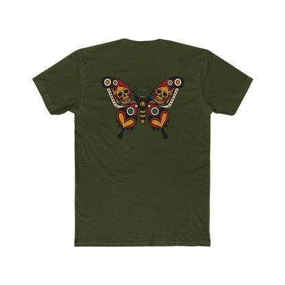 Butterfly Skulled Wings - Crew Tee — Red Yellow & Green Graphic 'Quiet Promise' Cotton Tee