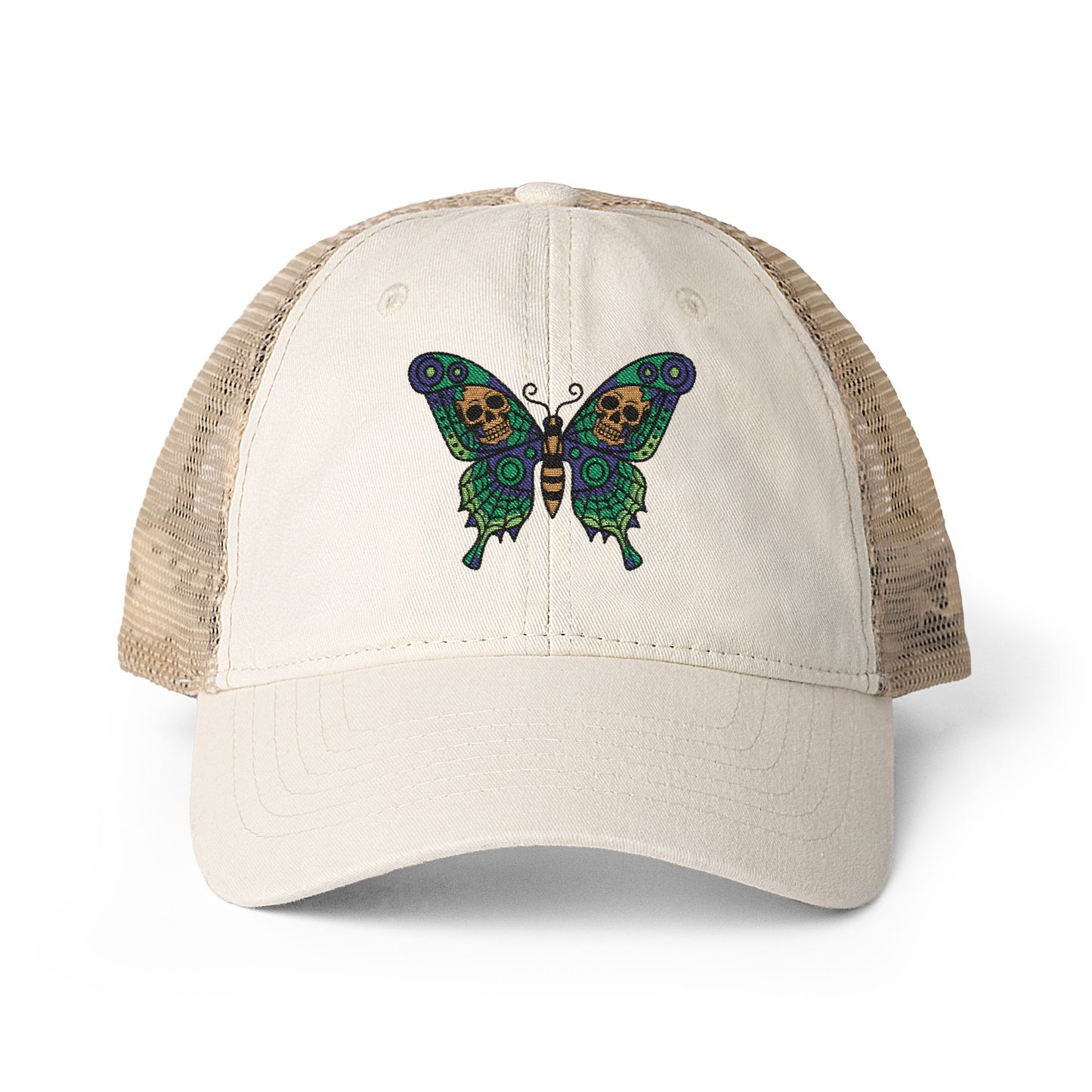 Butterfly Skulled Wings - Hat — Blue Graphic 'Quiet Promise' Women's Washed Mesh-Back Cap