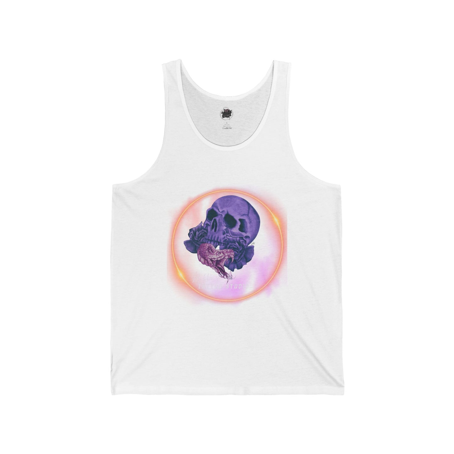 Nikki's Tattoo Studio Collection - Skull and Snake Logo - Unisex Jersey Tank - White, Dark Grey, Black & Green