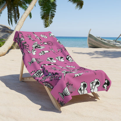 Tattoo Artwork - Pink & Black Beach Towel — (Small & Large)