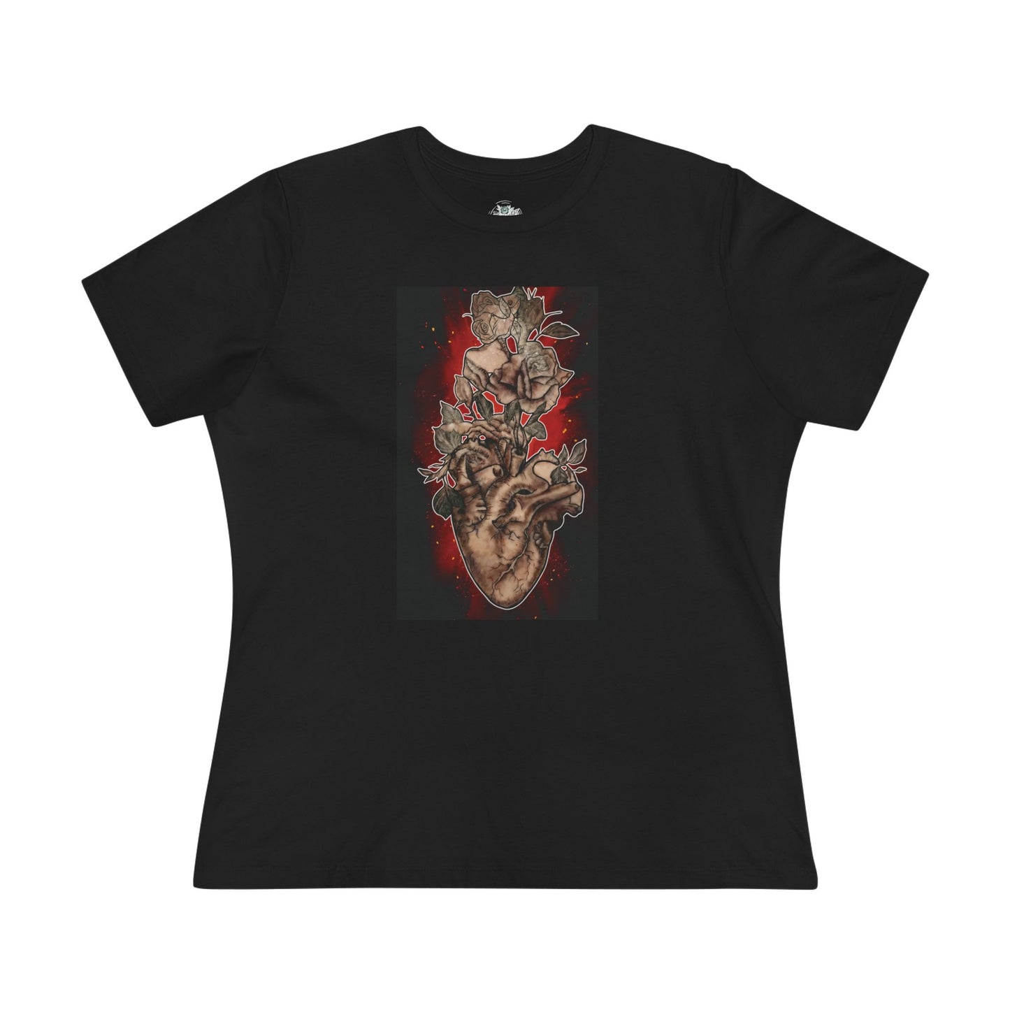 Anatomical Heart Tattoo Sephia w Red Burst Bella+Canvas Women's Cotton Tee