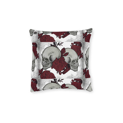 Skulls and Roses - Square Pillow - Pink Back cruelty-free faux suede