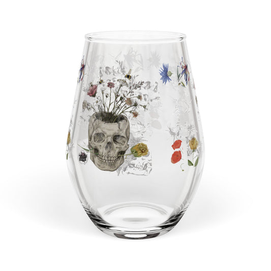 Skull & Wildflower Stemless Wine Glass — 11.75oz Floral Gothic Tumbler