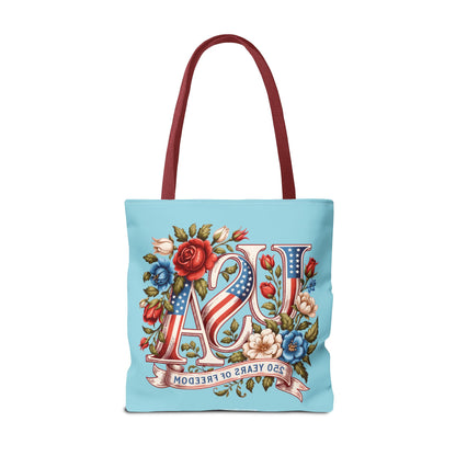 Floral USA -- Happy 250th Birthday America Tote Bag — Patriotic 4th of July Celebration Tote