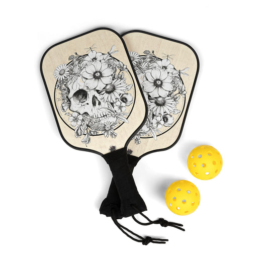 Floral Skull and Dragonfly Tattoo Art -- Pickleball Kit