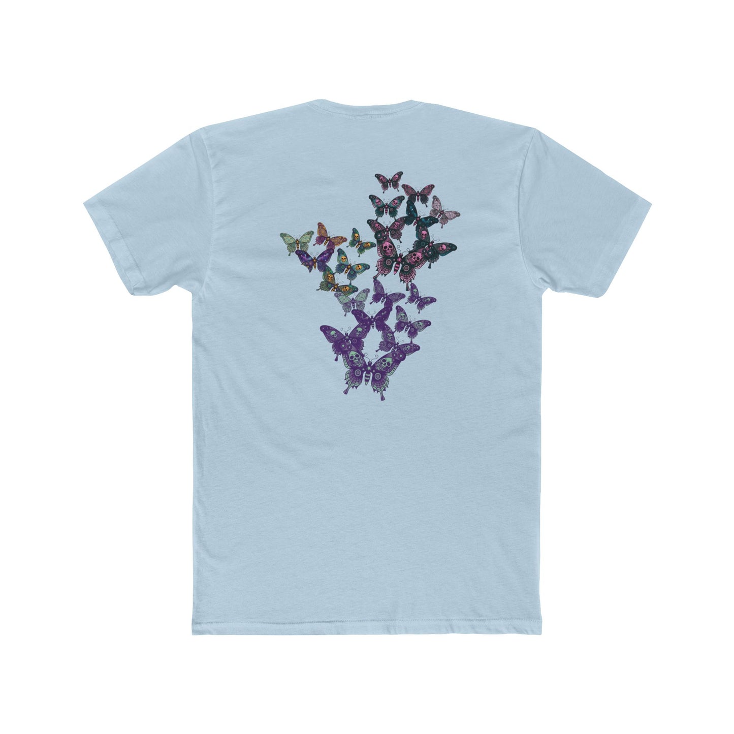 Butterfly Skulled Wings - Crew Tee — Blue Graphic 'Quiet Promise' Cotton Tee