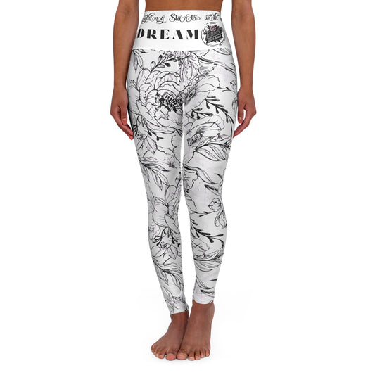 Peonies Tattoo Artwork - High-Waisted Yoga Leggings — "Everything Starts With a Dream"
