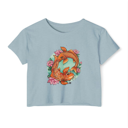 Koi Fish Tattoo - Women's Crop Top — White Festival Cropped T-Shirt