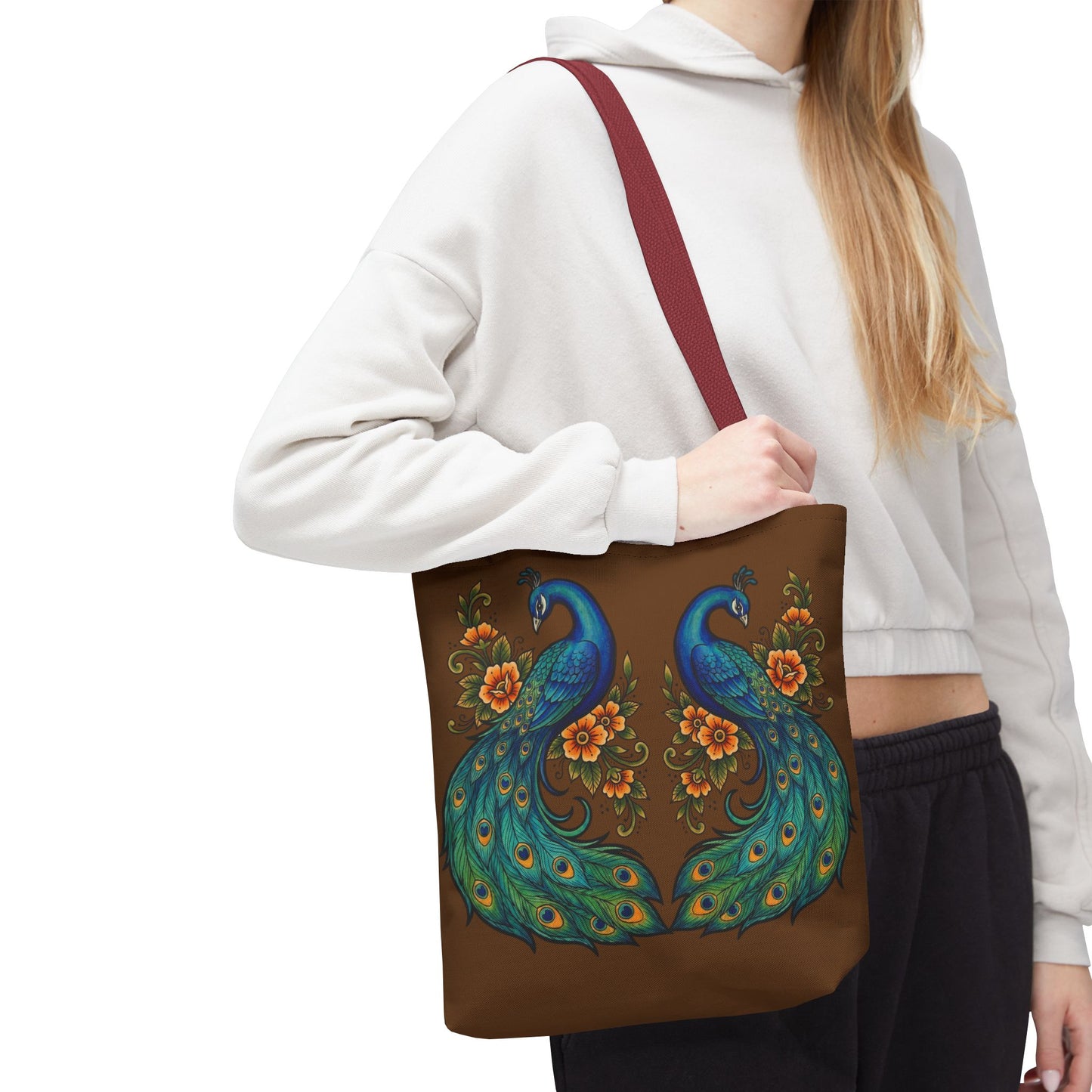 Floral Peacock - Tote Bag — Boho Vintage Brown All-Over Print