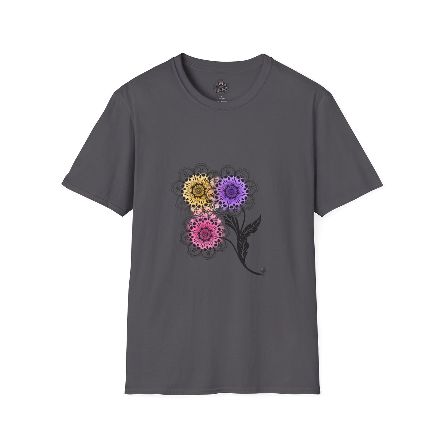 Skull Flower Mandala Trio - Unisex T-Shirt — Sugar Skull Back Medallion