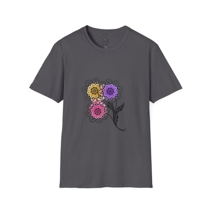 Skull Flower Mandala Trio - Unisex T-Shirt — Sugar Skull Back Medallion