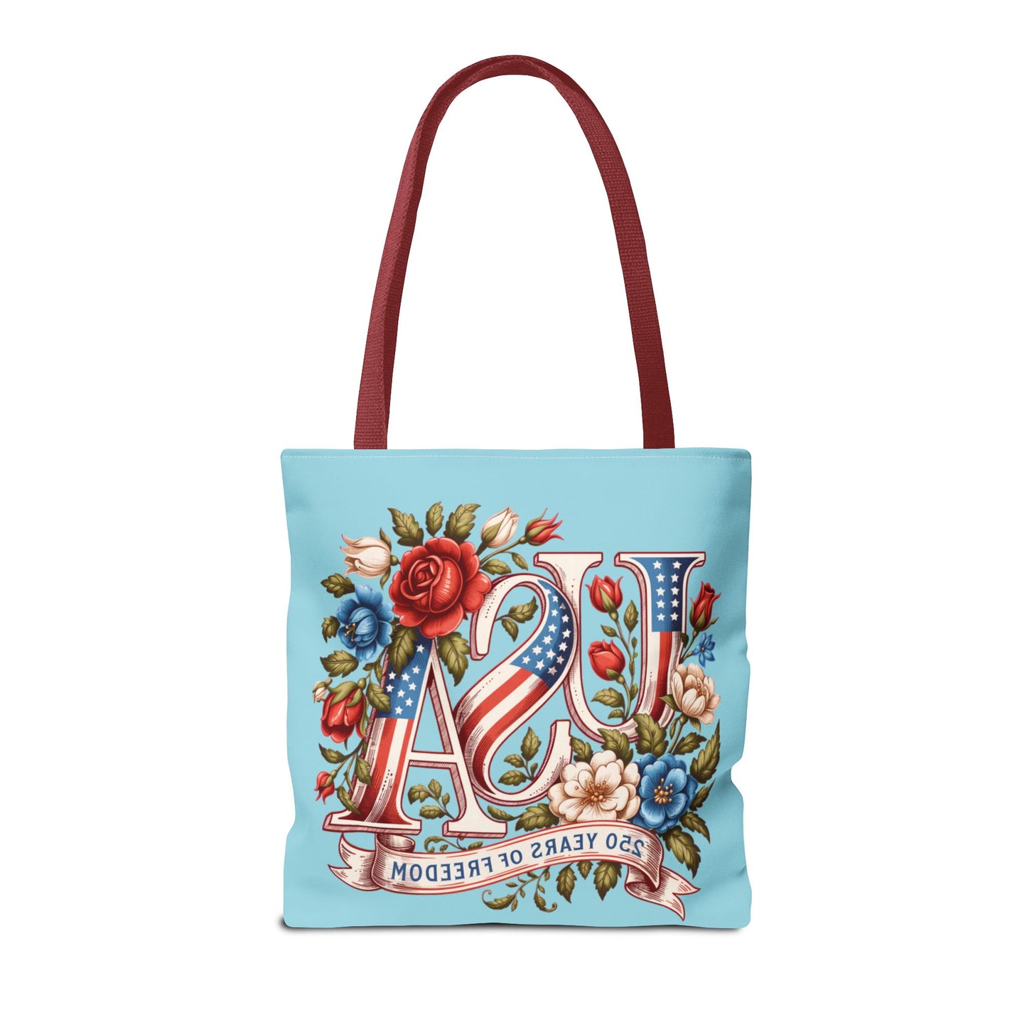 Floral USA -- Happy 250th Birthday America Tote Bag — Patriotic 4th of July Celebration Tote