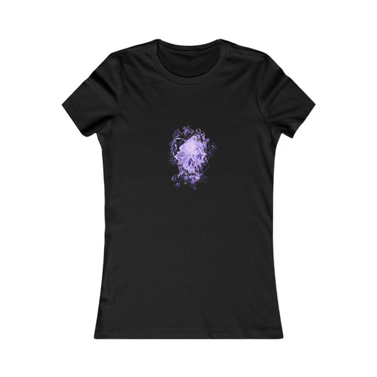 Floral Skull and Dragonfly Tattoo Art (Purple) - 9 color choices Ladies TShirt