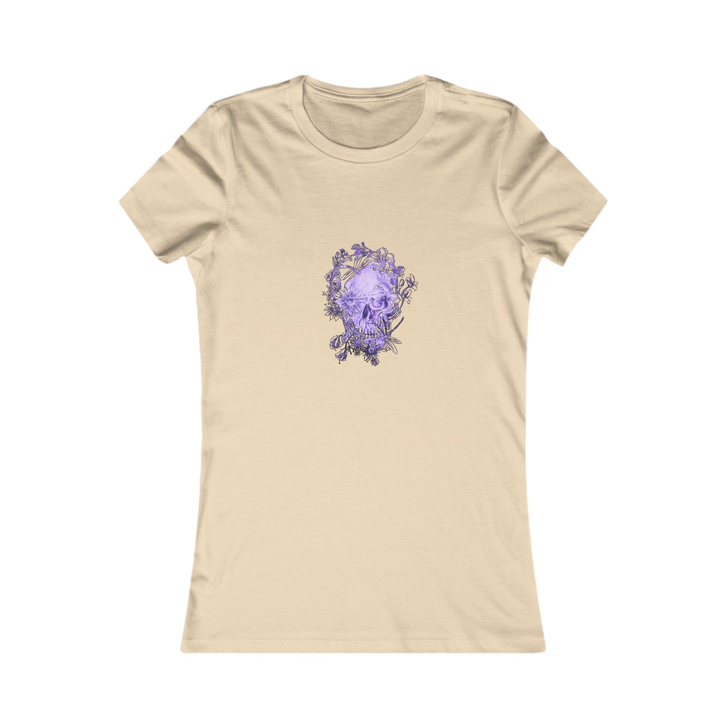 Floral Skull and Dragonfly Tattoo Art (Purple) - 9 color choices Ladies TShirt