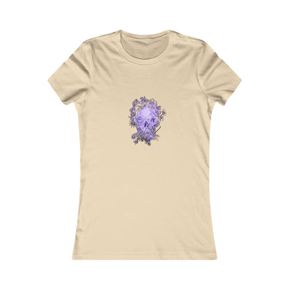 Floral Skull and Dragonfly Tattoo Art (Purple) - 9 color choices Ladies TShirt