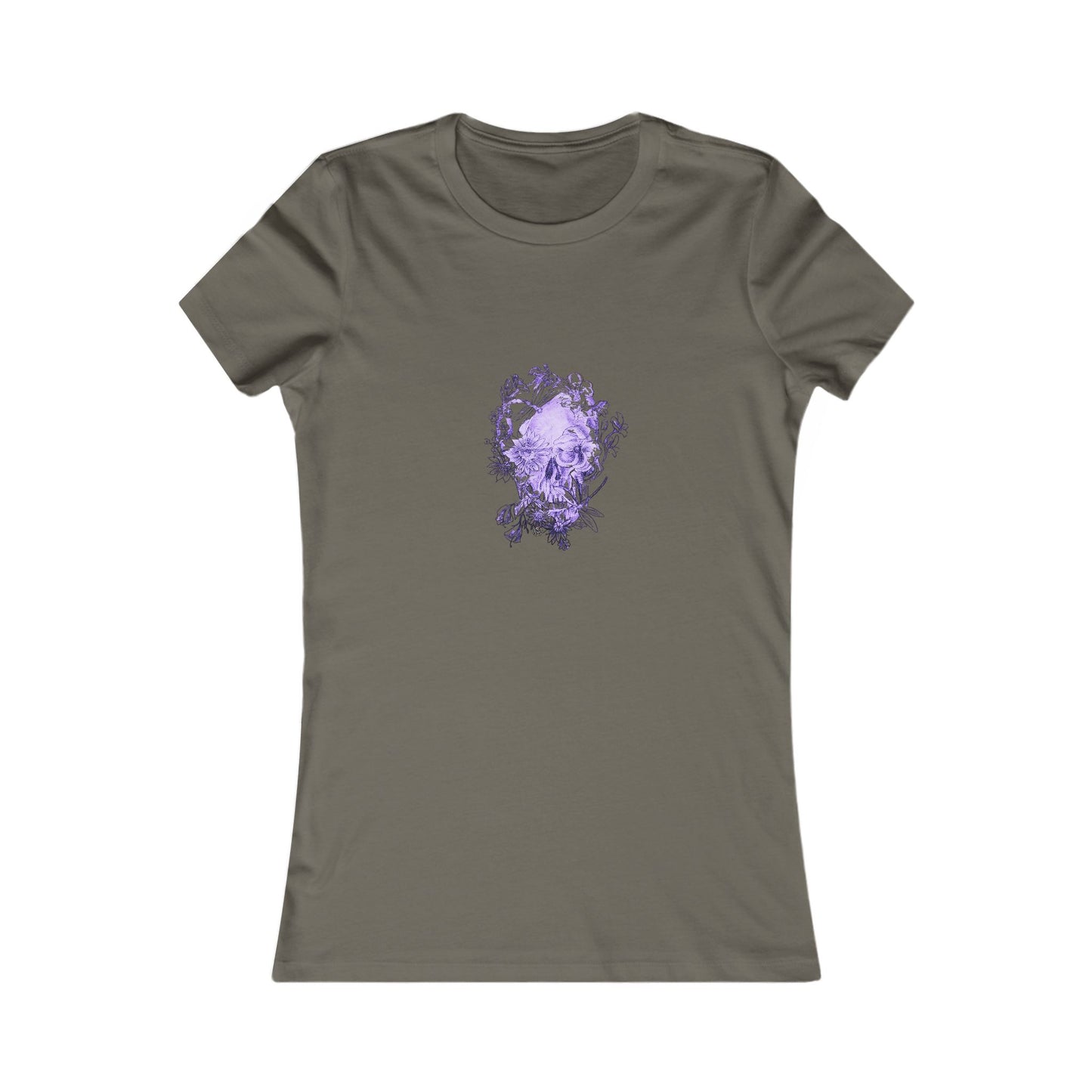 Floral Skull and Dragonfly Tattoo Art (Purple) - 9 color choices Ladies TShirt