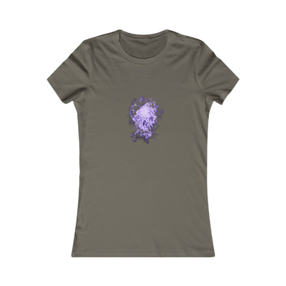 Floral Skull and Dragonfly Tattoo Art (Purple) - 9 color choices Ladies TShirt