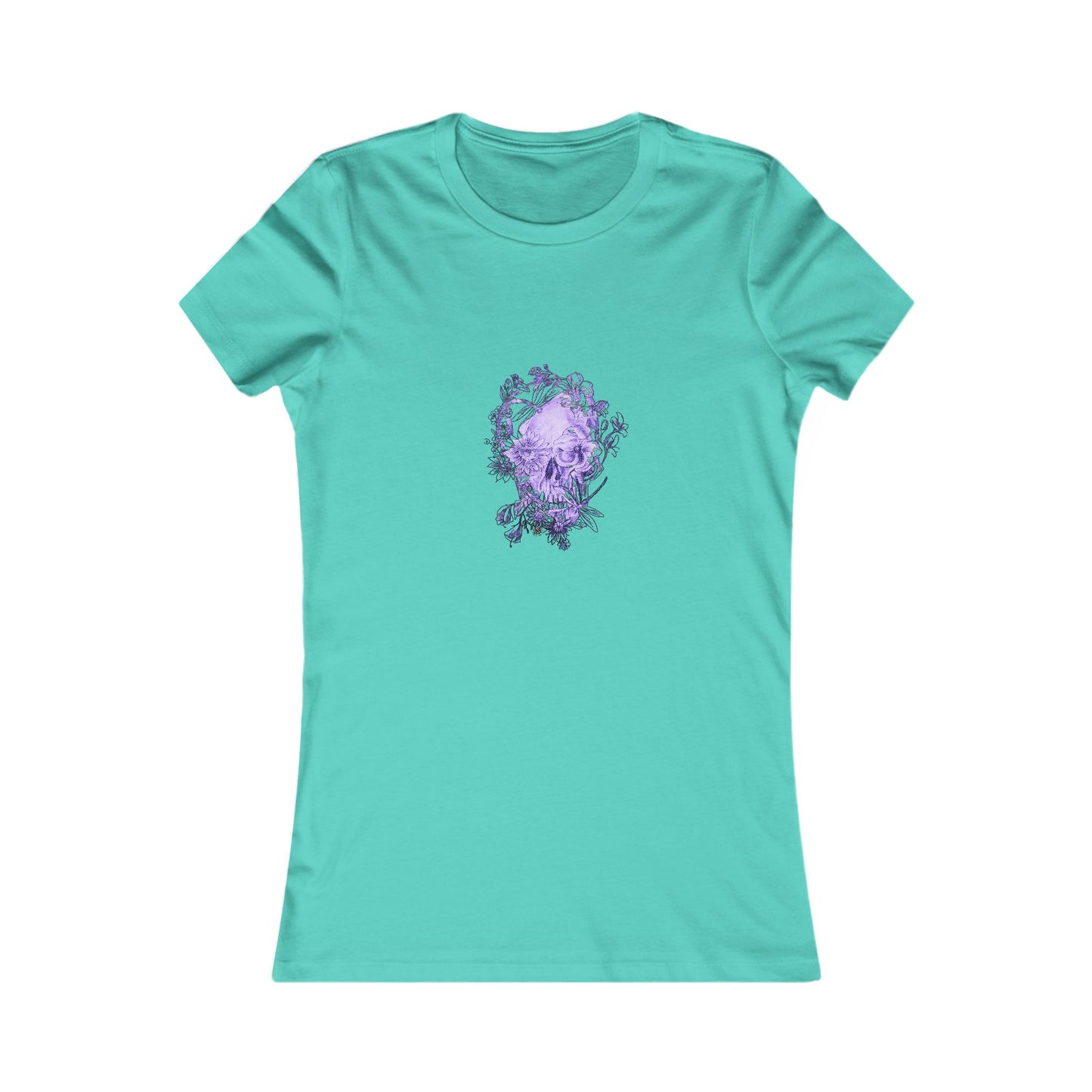 Floral Skull and Dragonfly Tattoo Art (Purple) - 9 color choices Ladies TShirt