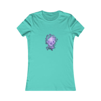 Floral Skull and Dragonfly Tattoo Art (Purple) - 9 color choices Ladies TShirt