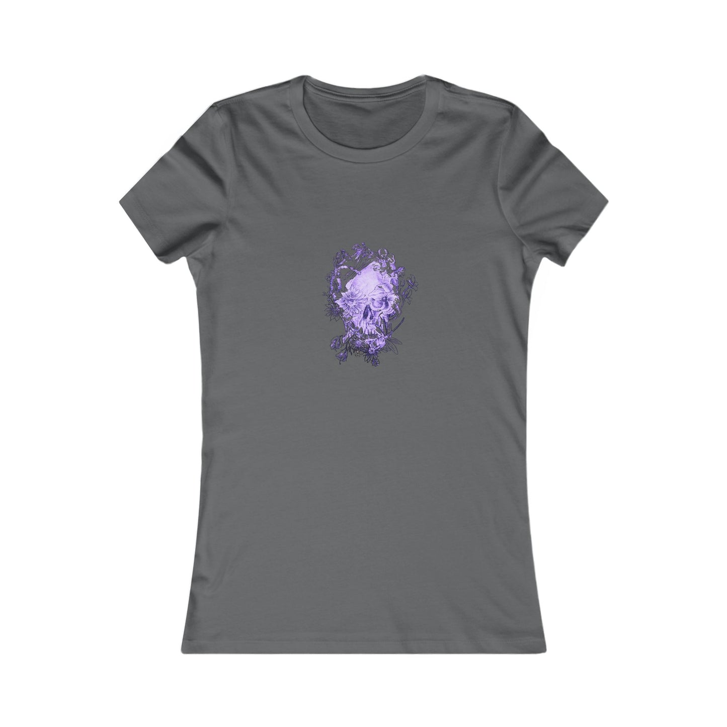 Floral Skull and Dragonfly Tattoo Art (Purple) - 9 color choices Ladies TShirt