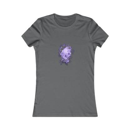 Floral Skull and Dragonfly Tattoo Art (Purple) - 9 color choices Ladies TShirt