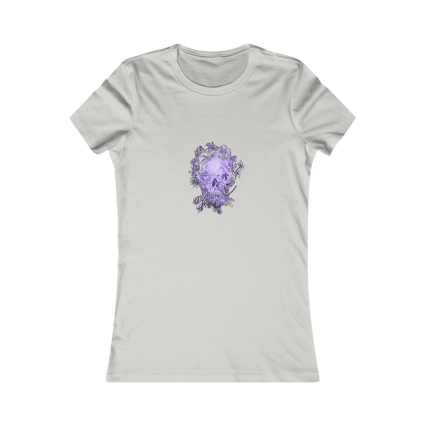 Floral Skull and Dragonfly Tattoo Art (Purple) - 9 color choices Ladies TShirt