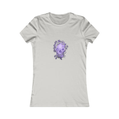 Floral Skull and Dragonfly Tattoo Art (Purple) - 9 color choices Ladies TShirt