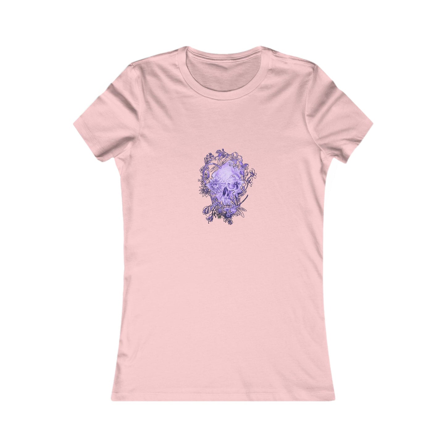 Floral Skull and Dragonfly Tattoo Art (Purple) - 9 color choices Ladies TShirt
